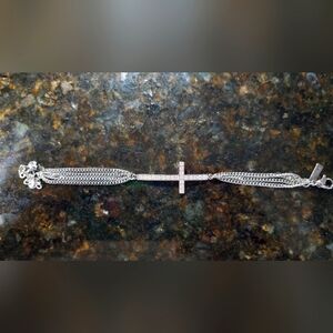 Stainless Steel STEEL X Rhinestone Cross Multi Chain 8" Adjustable Bracelet